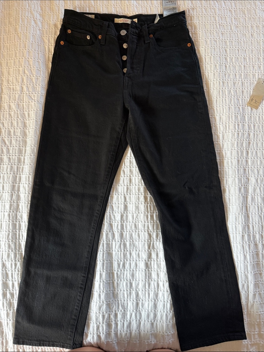 Levi's Black High-Rise Straight Ankle Jeans with Button Fly - Wedgie Straight